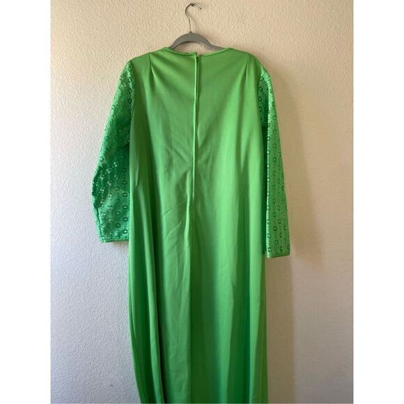 Lime Green Vintage‎ 1970s Long Dress with lace sleeves maxi size xl - Picture 3 of 5